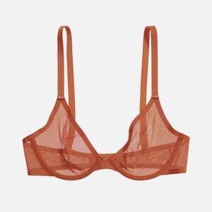 Cuup The plunge Ladies Sheer Mesh Bra Underwire Clay (Burnt Orange) Size 32F